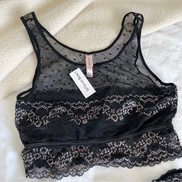 BNWT la vie en rose pink and black lace bra and underwear set - Picture 2 of 4